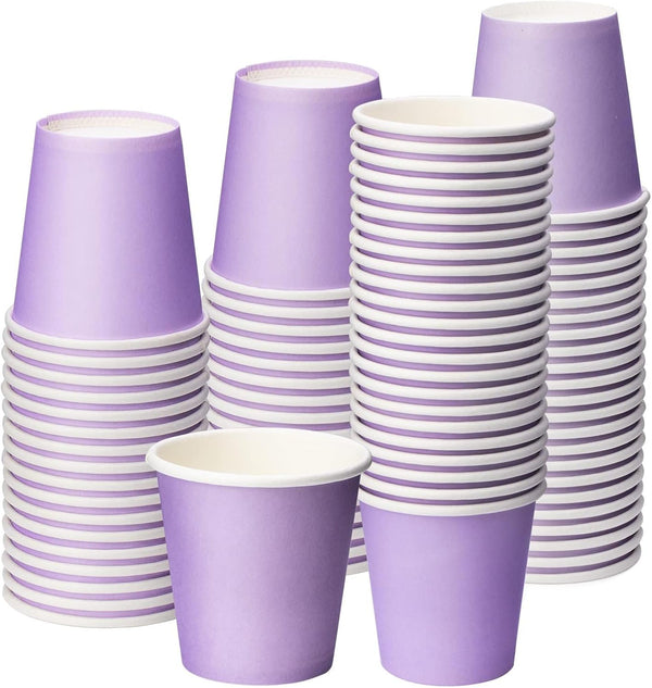 3 oz Small Disposable Mouthwash Cups, 100 Packs Bathroom Paper Cups, Espresso Paper Cups, Purple for Home Rvs Campers