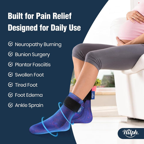 Pack 1 Hilph Full Foot Ice Gel Sock for Hot & Cold Therapy - Reusable Cooling Sock for Toe Pain, Plantar Fasciitis