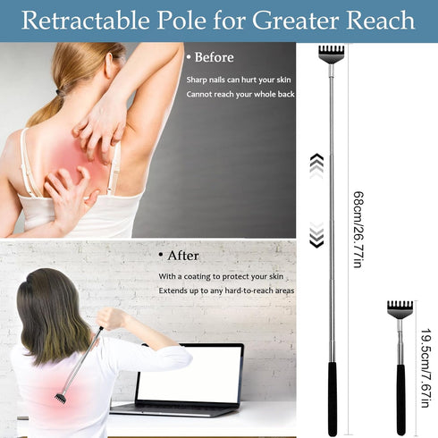 Yexixsr 3 Pack Extendable Metal Back Scratcher for Men & Women, Telescoping Back Massager with Rubber Handles
