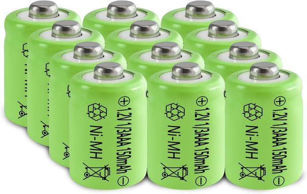 JINTION 1/3 Rechargeable AAA 150mAh Button Top NiMH Battery, 12 Pack for Solar Lights
