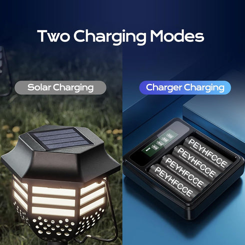 PEYHFCCE 1500mAh 1.2V 4 Packs Rechargeable AA Batteries, NiMH AA Battery High Capacity for Outdoor Solar Lights