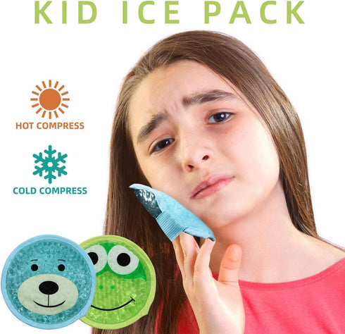 Large Kids Boo Boo Ice Pack, 2 Packs Cute Heat Cold Gel Beads for Fever, Pain Relief, First Aid Injuries