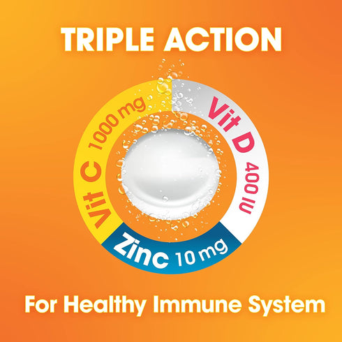 nutrazul Immune Triple Action Effervescent Tablet - 1000 mg Vitamin C, Vitamin D, Zinc, Orange 20's (Pack of 3), Gluten