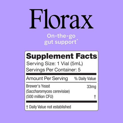 Florax Liquid Probiotic Supplement, 5 Vials for On-The-Go Gut Support, Vegan & Gluten Free
