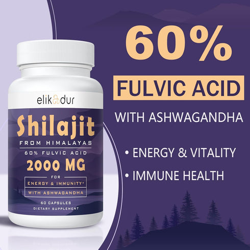 60,000 MG Shilajit Pure Himalayan Organic Capsules - 120 Capsules for Energy Boost & Immune Support