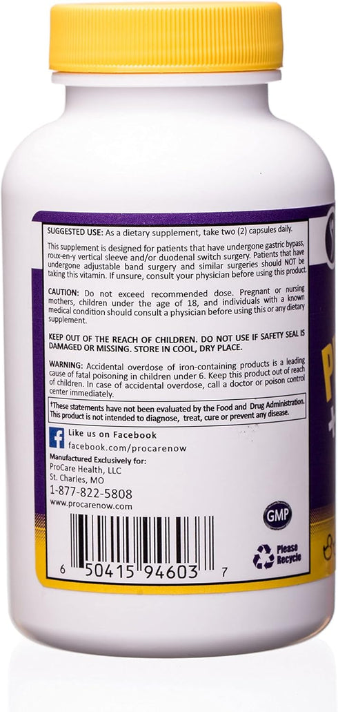 ProCare Health | Bariatric Prenatal Multivitamin Capsule | Probiotics | 60 Count | One Month Supply