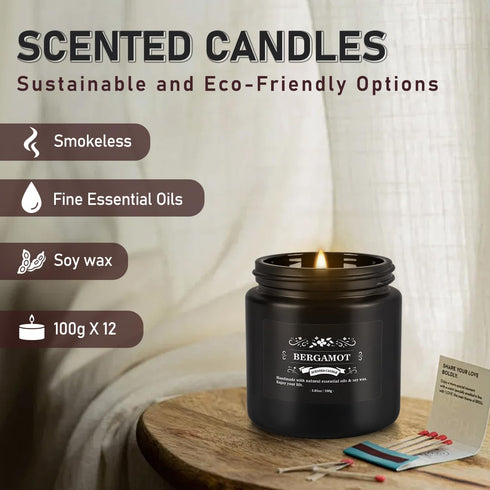 pliadvbu 12PCs Set, 3.05 Black Scented Candles - Aromatherapy Candle Soy Wax Candle for Home Camping & Garden