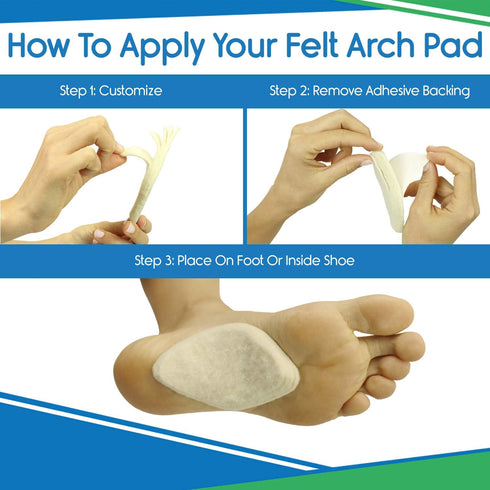 ViveSole Arch Supports for Women & Men - 12 Pack Felt Insert with Adhesive - Foot Pads for Shoes, Sandals, and Boots