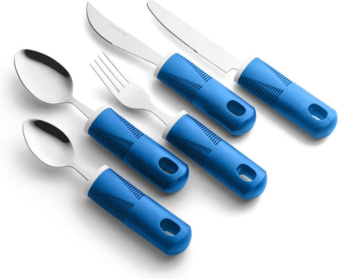 Special Supplies Adaptive Utensils 5-Piece Kitchen Set, Non-Slip Handles for Hand Tremors, Arthritis, Stainless Steel