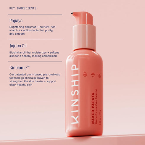 Kinship Naked Papaya Gentle Enzyme Milky Cleanser - Jojoba Oil Facial Cleanser for All Skin Types, 5.25 Oz