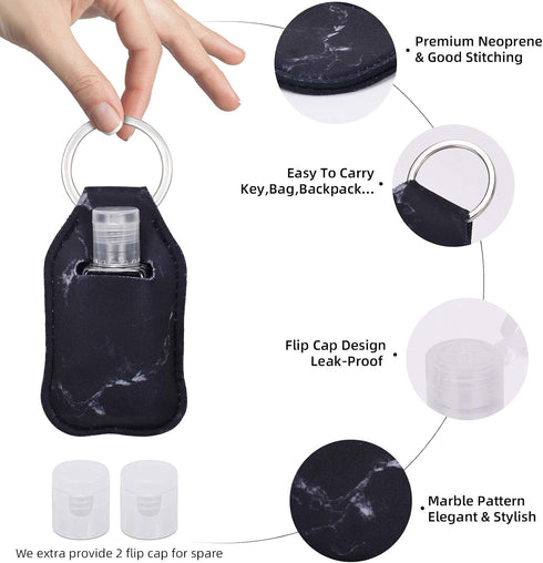 IACA Keychian,5 Pack Set 5pcs Bottles,5pcs Backpack Hand Sanitizer Holder Empty Travel Size Bottle and Hand Sanitizer