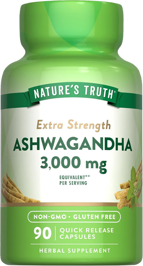 Nature's Truth Ashwagandha Capsules 3000mg, 90 Count, Extra Strength Non-GMO & Gluten Free Root Supplement