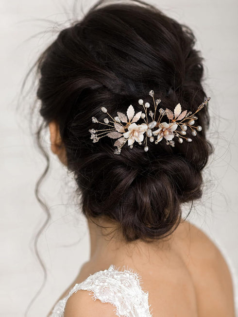 SWEETV Handmade Wedding Hair Comb, Flower Bridal Hair Clip, Hair Accessories for Bridal Hair