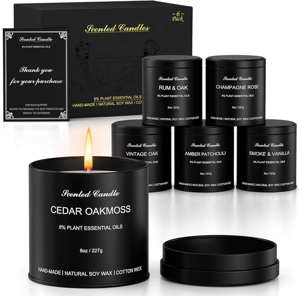 HOFOGOTOWIN Men's Scented Candles Gift Set - 6 Pack Luxury Soy Candles for