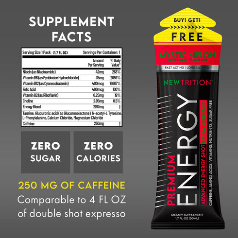Extra Strength Energy Shots, Caffeine Energy Shots with Vitamin B & Amino Acids, Sugar-Free, 24 Count