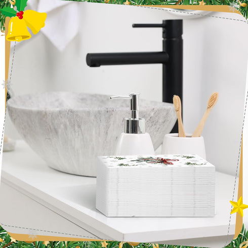 Janlaugh 100 3 Pcs Chriatmas Mistletoe Ply Disposable Napkins Hand Towels for Bathroom Paper Napkins Guest Decorative