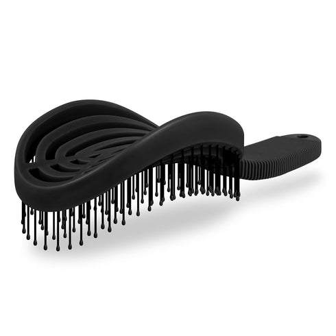 NuWay 4HAIR U.S. Patented Double Curved Detangling Brush, Hair Dryer Safe (Iron Black)