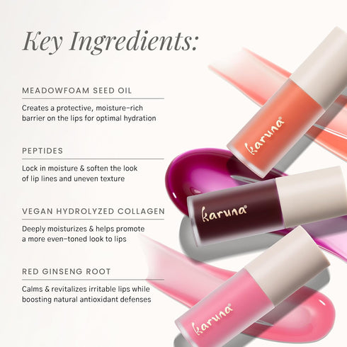 Karuna Skin Tinted Lip Oil, 4.8 mL - Soothing & Moisturizing Vegan Lip Tint with Peptides and Antioxidants