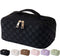 MINGRI Large Capacity Travel Cosmetic Bag for Women - Waterproof PU Leather Makeup Bag, Grid-Black