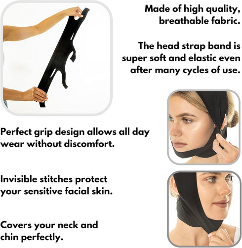 Post Surgery Neck and Chin Compression Garment Wrap Bandage, Jowl Tightening, Neck Coverage, Chin Lifting Strap (M)