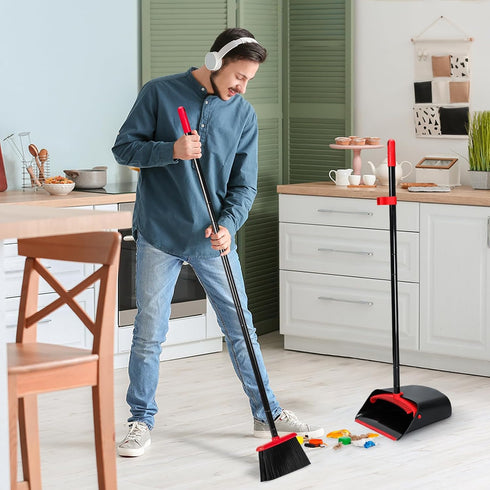 TreeLen Broom and Dustpan Set for Home, Upright Broom and Dustpan Combo Sweep Set