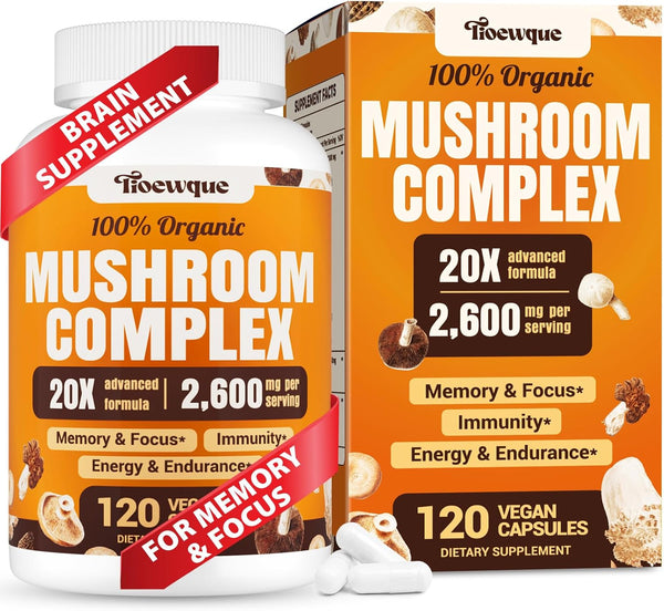 Tioewque Brain Supplements for Memory and Focus, Mushroom Supplement, 20 in 1 Mushroom