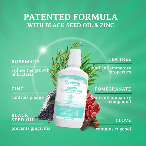 SprinJene Fluoride Free Mouthwash, Alcohol Free for Fresh Breath & Gum Health, 2PK with Black Seed Oil & Zinc