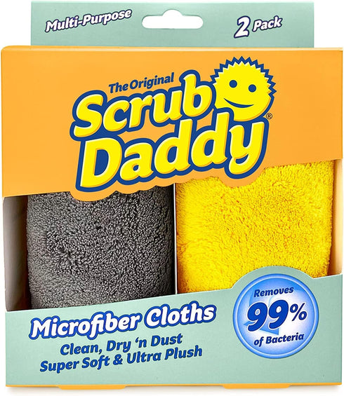 Scrub Daddy Microfiber Cloths, All Purpose Super Soft & Ultra Plush Cleaning Towels, Grey & Yellow (2 Pack)