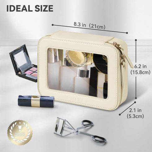 Clear Makeup Bag Cosmetic Organizer Case, Waterproof Travel Toiletry Bag with Golden Zipper