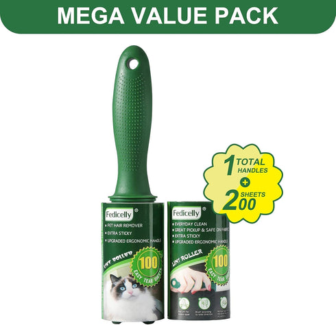 Fedicelly Extra Sticky Lint Rollers, Pet Hair Remover Brush for Furniture, Total 200 Sheets for Couch