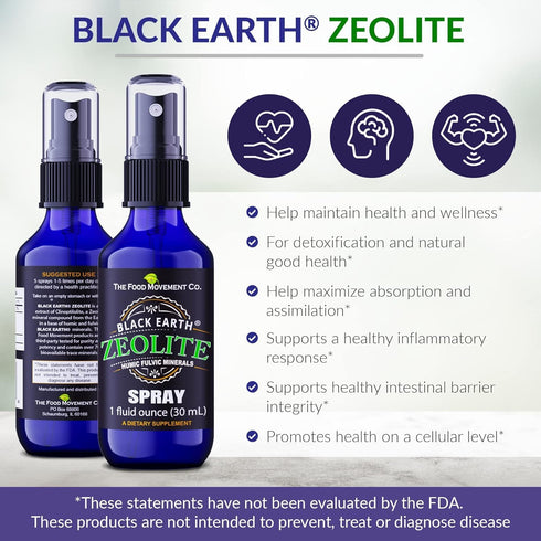 Black Earth Zeolite with Humic Fulvic Acids, 1oz Liquid Pump Spray Supplement for Gut Health, Immune Support (2 Pack)