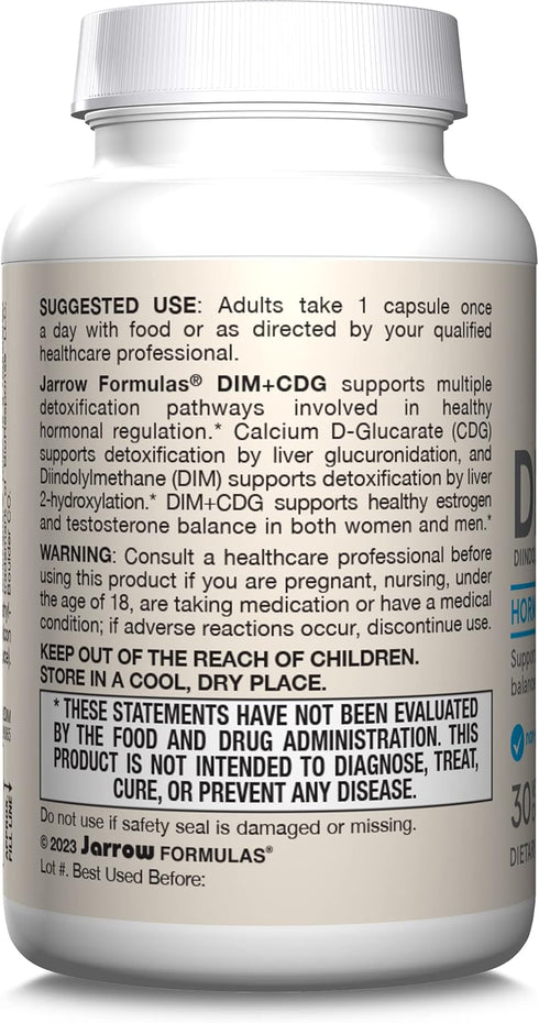 Jarrow Formulas DIM + CDG - 30 Veggie Capsules - Dietary Supplement for Liver Detox Support, Healthy Hormone Regulation