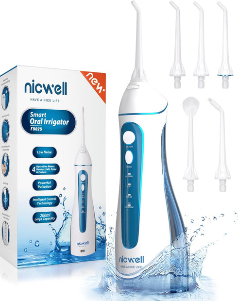 Water Dental Flosser Cordless for Teeth - Nicwell 4 Modes Oral Irrigator, Portable, Rechargeable, IPX7 Waterproof