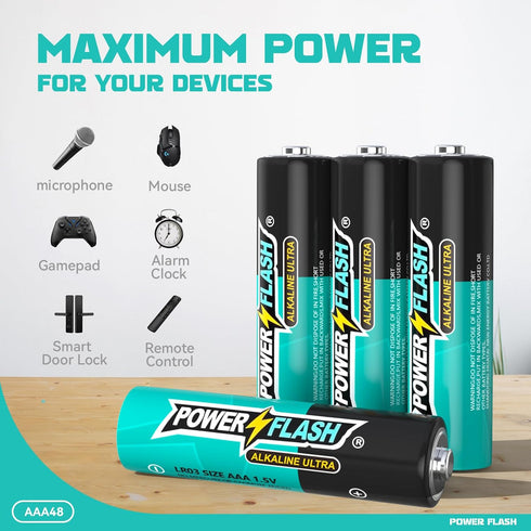 AAA Batteries, 48 Count Maximum Power Ultra Long-Lasting Alkaline Triple A Battery, Leakproof Design, 10 Years Shelf Life