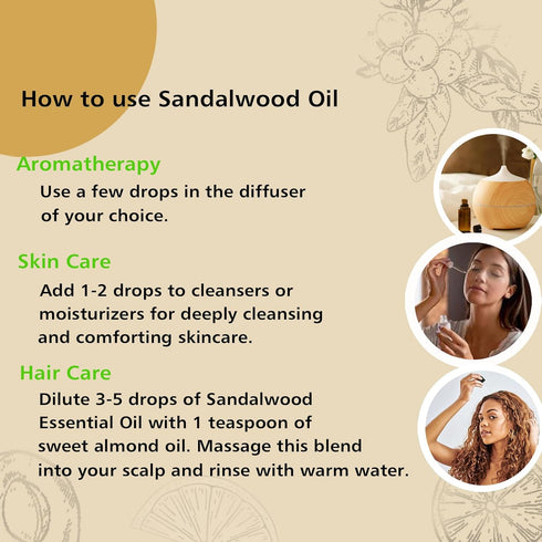Sandalwood Essential Oil, Home Fragrance Scent Oil for Perfume, Diffuser, Skin, Hair - 30ml
