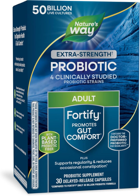 Nature's Way Extra Strength Fortify Probiotic, 50 Billion Live Cultures, Digestive and Immune Health Support, 30
