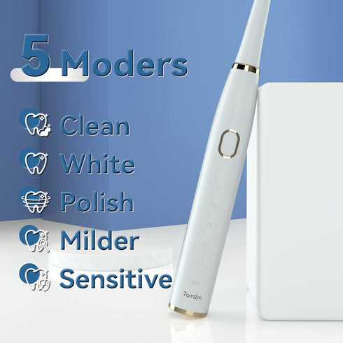 7AM2M Sonic Electric Toothbrush for Adults and Kids, High Power Rechargeable with 8 Brush Heads, 5 Modes, 2-Minute