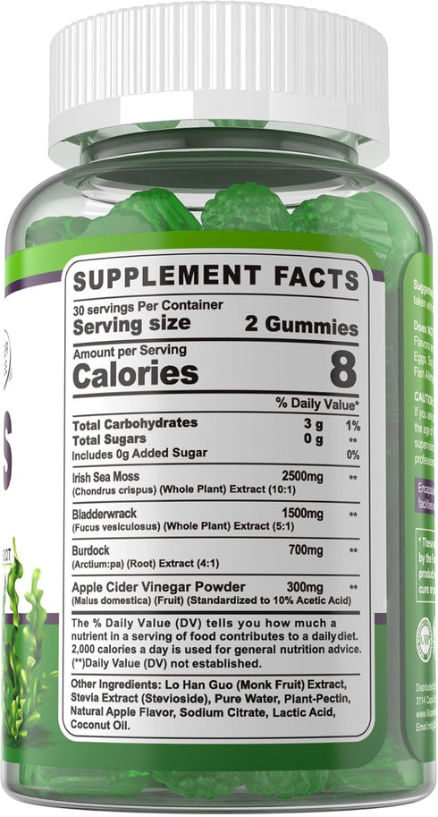 Sea Moss Gummies, Irish Sea Moss Supplement for Adults & Kids, Vegan with Organic Bladderwrack & Burdock Root