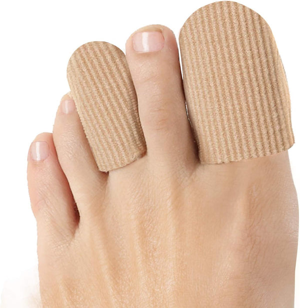 Welnove 10 Pack Toe Caps Closed Toe Fabric Sleeve Protectors with Gel Lining for Corns, Blisters, Ingrown Toenails
