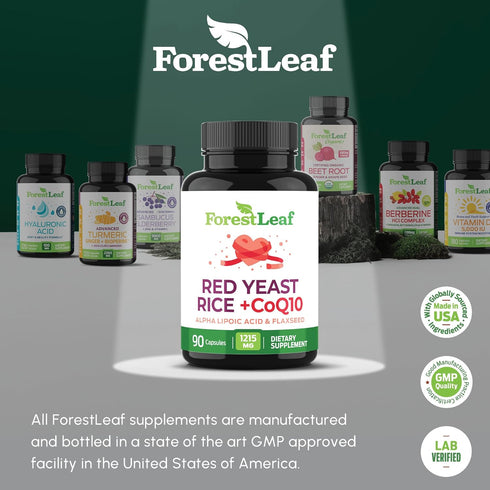 Red Yeast Rice 1215 mg. Capsules - Extra Strength with CoQ10 Supplement, Non-GMO, 90 Veggie Caps