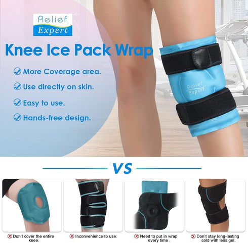 Relief Expert Ice Pack Wrap for Knee Injuries, Reusable Gel Cold Pack for Post-Surgery Recovery