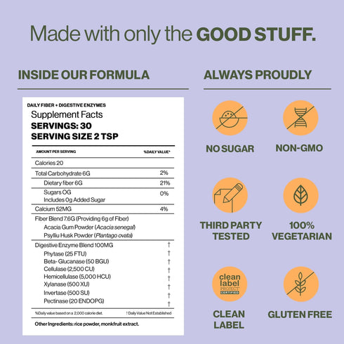 Hilma Daily Fiber + Digestive Enzymes – Fiber Supplement Powder with Prebiotics & Enzymes, 30 Servings