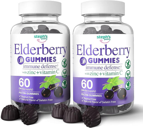 Elderberry Gummies with Vitamin C and Zinc, Immune Booster for Adults and Kids, Vegan Natural Ingredients, 120 Gummies