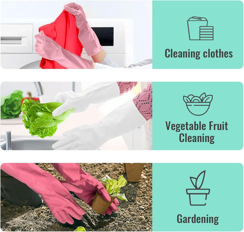 Reusable Rubber Gloves for Dishwashing, 4 Pairs, Household Cleaning Gloves for Washing Dishes, Small