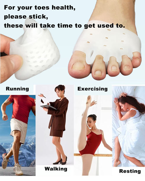 4 Pairs Metatarsal Gel Pads, Toe Separators for Bunions and Foot Pain Relief, Hammer Toe Corrector Spacers