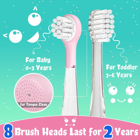 SEAGO Kids Electric Toothbrushes - Rechargeable Power Toothbrush with Magnetic Charging, 8 Toothbrush Heads (Pink)