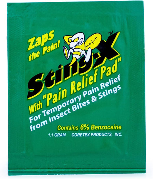 CoreTex Sting X Insect Sting Relief Wipes, 25 Single-Use Pain Relief Pads with 6% Benzocaine for Bee, Wasp, Hornet