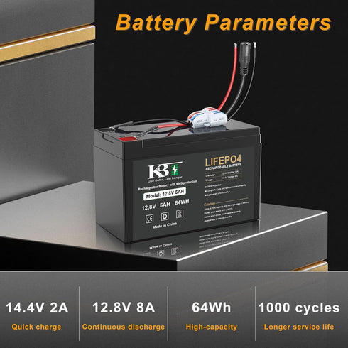 KBT KEEP BETTER TECH 12V 5Ah LiFePO4 Pack 12V KBT Rechargeable Battery, Bare Leads Wire Replacement Battery