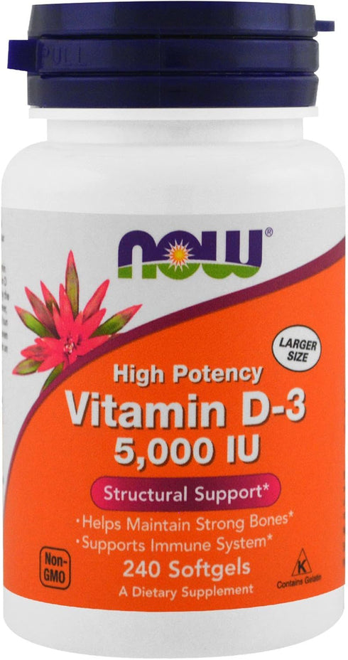 Now Foods Vitamin D-3 5,000 IU, High Potency, 240 Softgels (4 Pack)