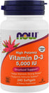 Now Foods Vitamin D-3 5,000 IU, High Potency, 240 Softgels (4 Pack)